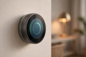 Heating Season Is Here: 4 Quiet Upgrades That Lower Your Energy Bills Smart thermostat on a wall in warm evening light